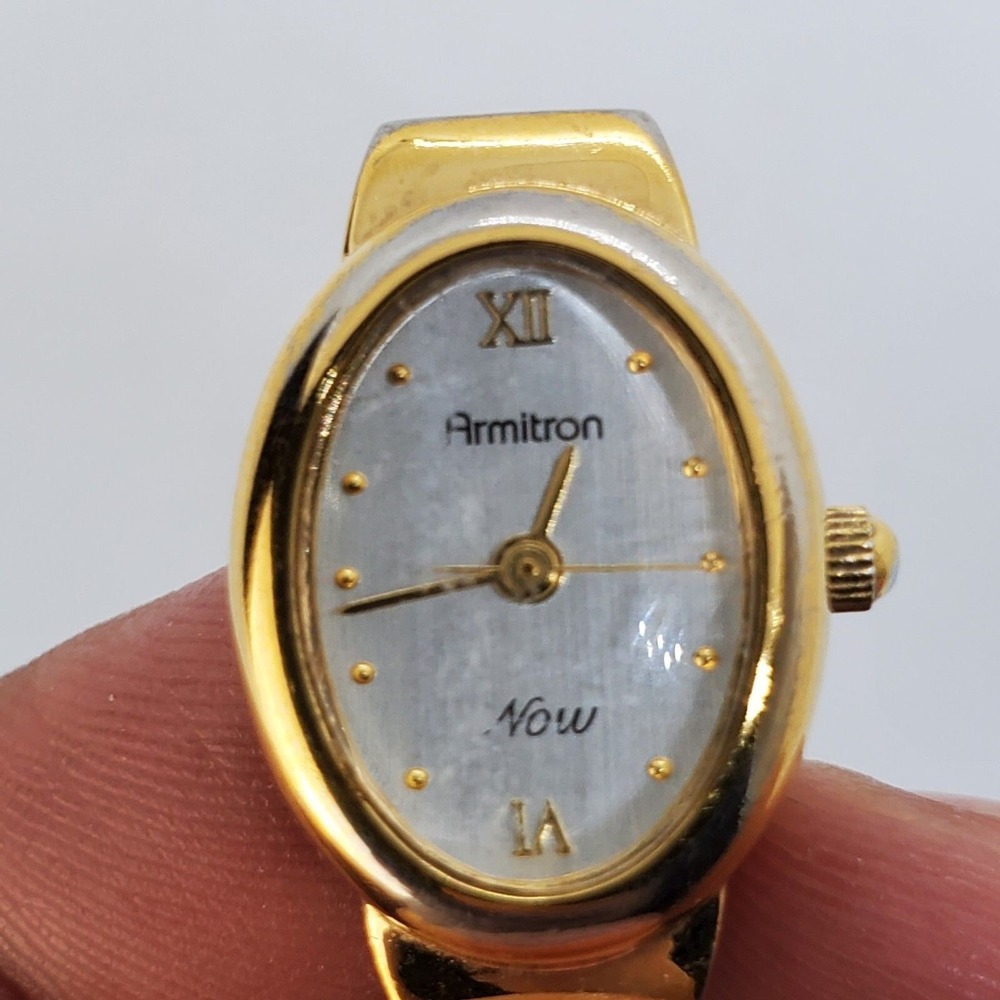 Women's Armitron Watch 17MM‎ Gray Dial Gold Bracelet Band 7" Wrist New Battery
